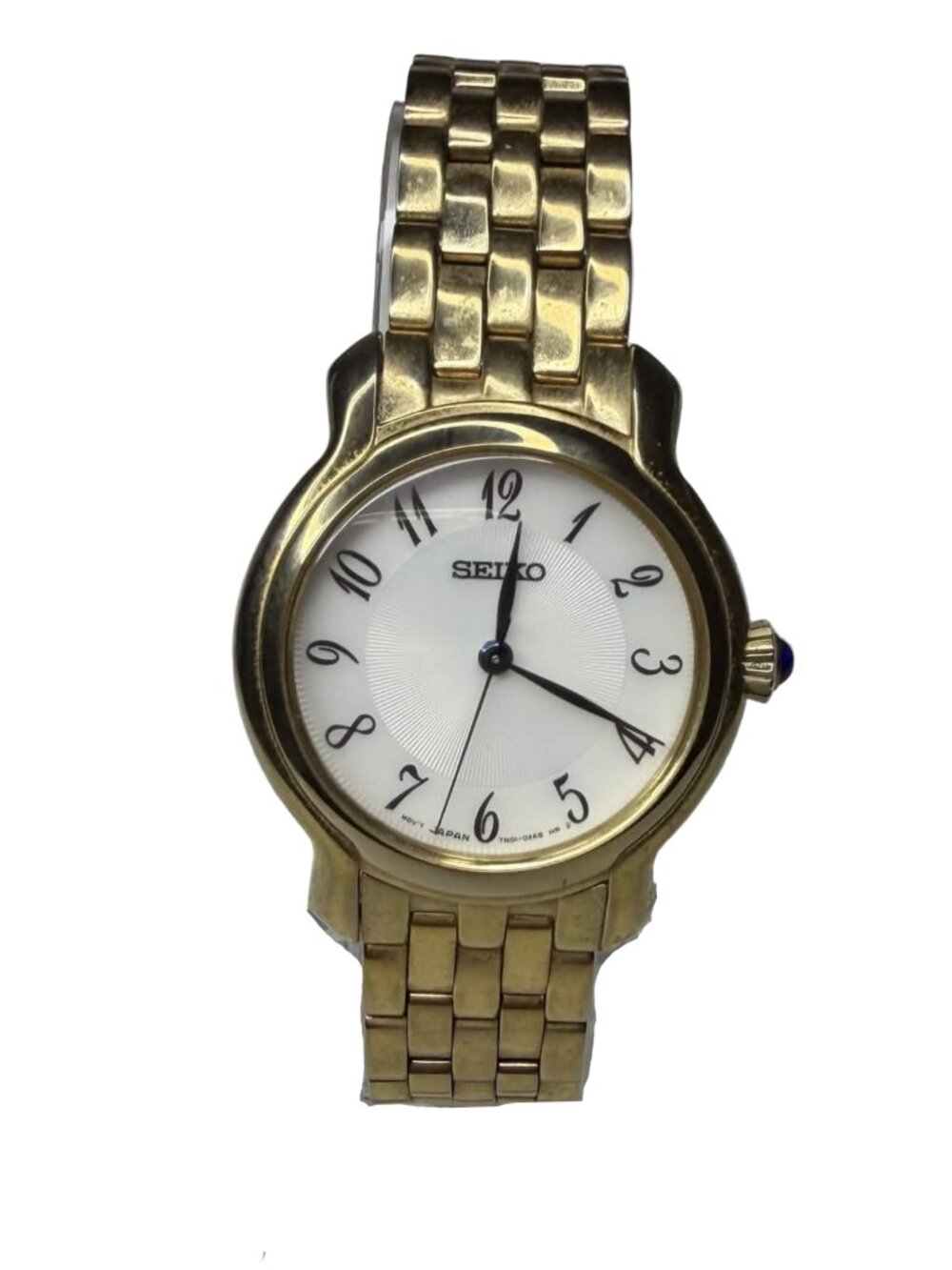 Seiko 7N01-0GX0 Gold Tone Quartz Watch Stainless Steel Blue Crown 25mm